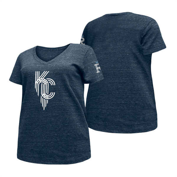 Women's Kansas City Royals New Era Heathered Navy 2022 City Connect Plus Size V-Neck T-Shirt