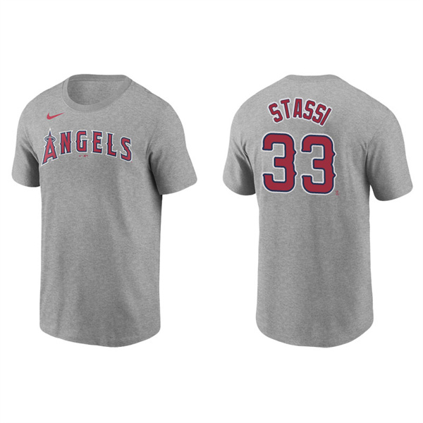 Men's Los Angeles Angels Max Stassi Gray Name & Number Nike T-Shirt