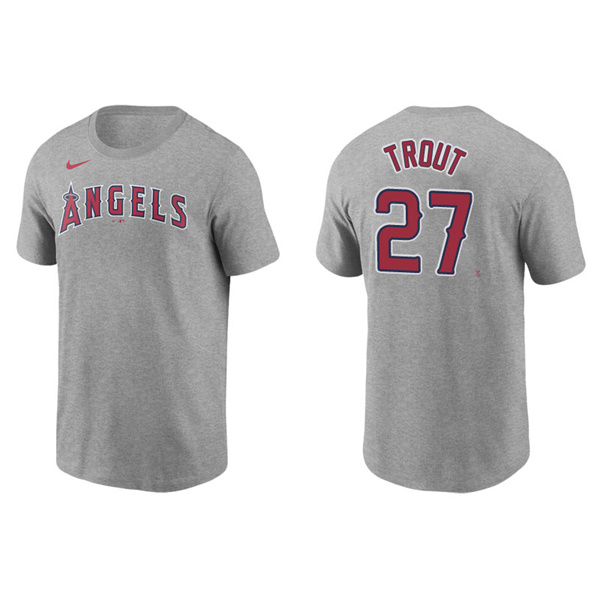 Men's Los Angeles Angels Mike Trout Gray Name & Number Nike T-Shirt
