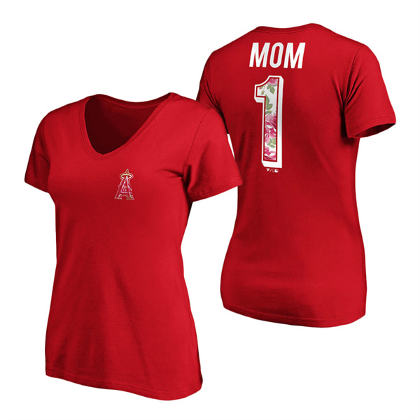 Women's Los Angeles Angels Fanatics Branded Red Mother's Day Logo V-Neck T-Shirt