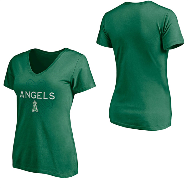 Women's Los Angeles Angels Fanatics Branded Kelly Green St. Patrick's Day Team Celtic Knot V-Neck T-Shirt