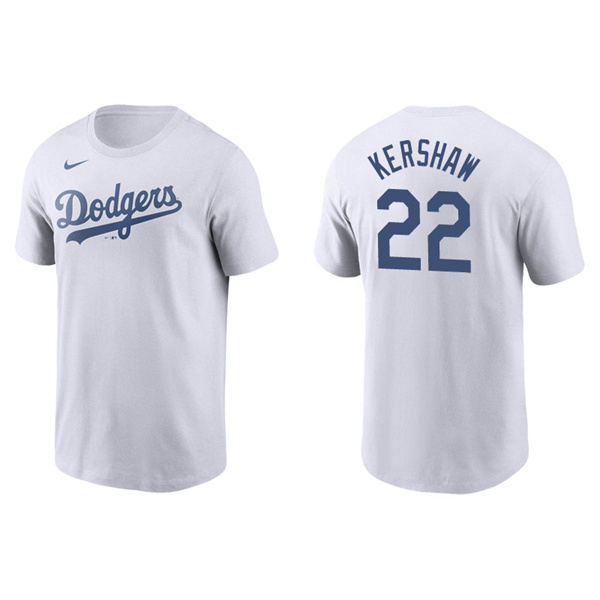 Men's Los Angeles Dodgers Clayton Kershaw White Name & Number Nike T-Shirt