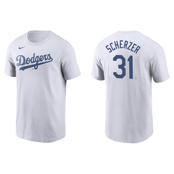 Men's Los Angeles Dodgers Max Scherzer White Name & Number Nike T-Shirt