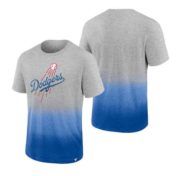 Men's Los Angeles Dodgers Fanatics Branded Heathered Gray Heathered Royal Iconic Team Ombre Dip-Dye T-Shirt