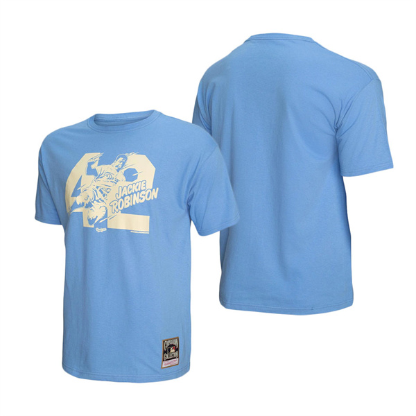Men's Los Angeles Dodgers Jackie Robinson Mitchell & Ness Light Blue Sliding 42 T-Shirt