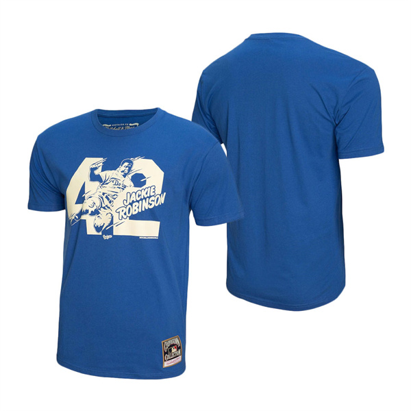 Men's Los Angeles Dodgers Jackie Robinson Mitchell & Ness Royal Sliding 42 T-Shirt