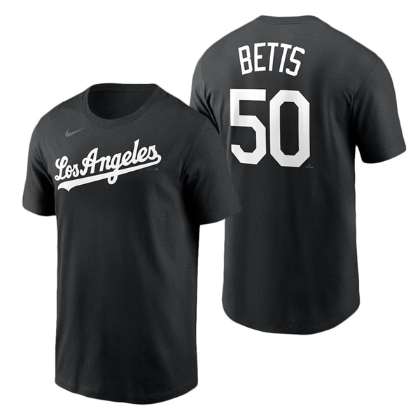Men's Los Angeles Dodgers Mookie Betts Nike Black Black & White Name & Number T-Shirt