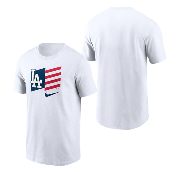 Los Angeles Dodgers White Americana Flag T-Shirt
