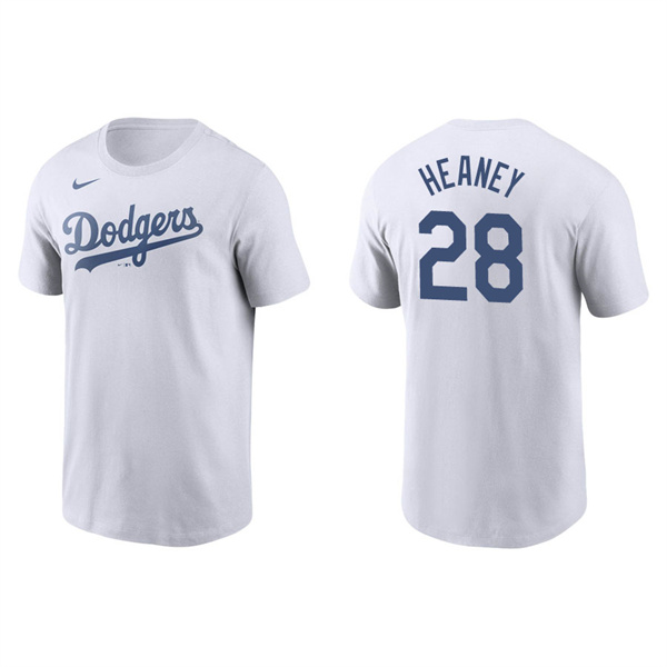 Men's Los Angeles Dodgers Andrew Heaney White Name & Number Nike T-Shirt