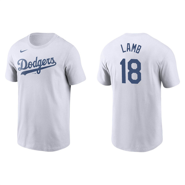 Men's Los Angeles Dodgers Jake Lamb White Name & Number Nike T-Shirt