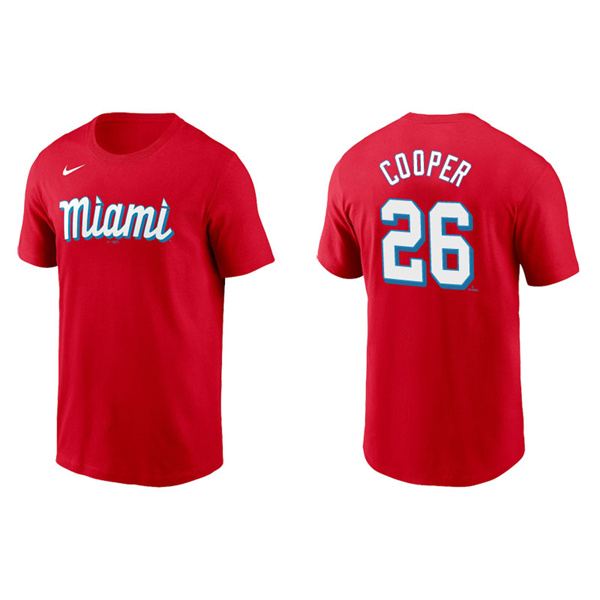Men's Miami Marlins Garrett Cooper Red 2021 City Connect Wordmark T-Shirt