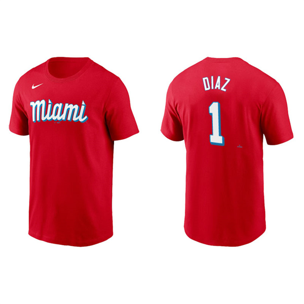 Men's Miami Marlins Isan Diaz Red 2021 City Connect Wordmark T-Shirt