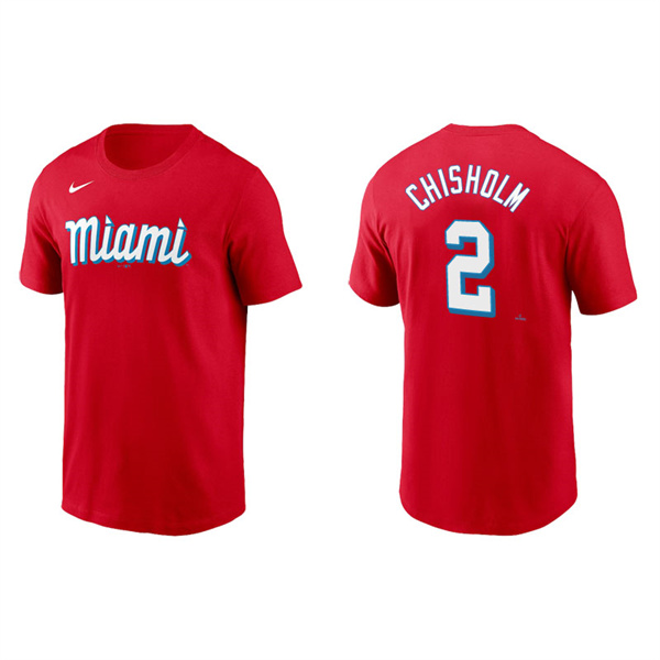 Men's Miami Marlins Jazz Chisholm Red 2021 City Connect Wordmark T-Shirt