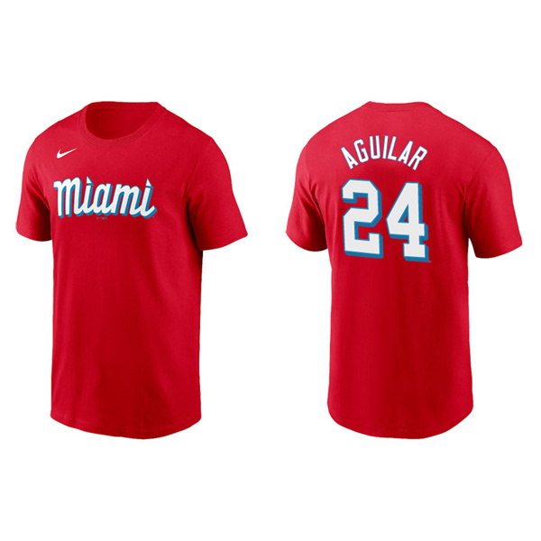 Men's Miami Marlins Jesus Aguilar Red 2021 City Connect Wordmark T-Shirt