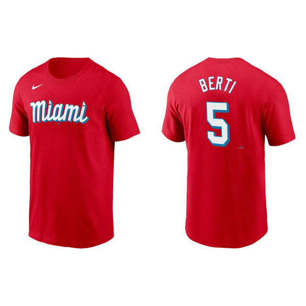 Men's Miami Marlins Jon Berti Red 2021 City Connect Wordmark T-Shirt