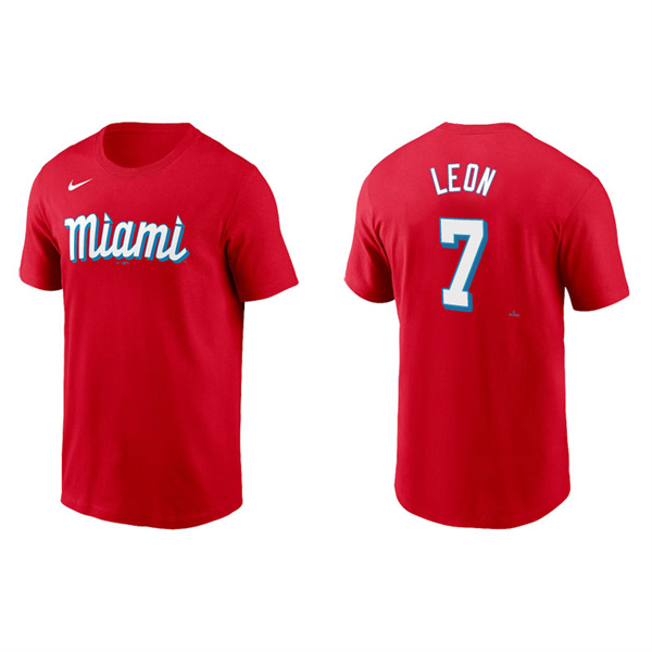 Men's Miami Marlins Sandy Leon Red 2021 City Connect Wordmark T-Shirt