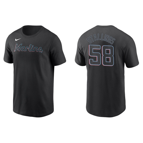 Men's Miami Marlins Jacob Stallings Black Name & Number Nike T-Shirt