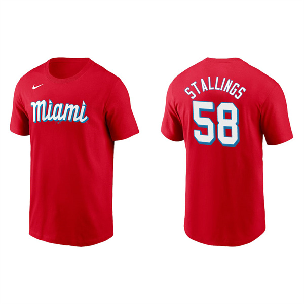 Men's Miami Marlins Jacob Stallings Red 2021 City Connect Wordmark T-Shirt