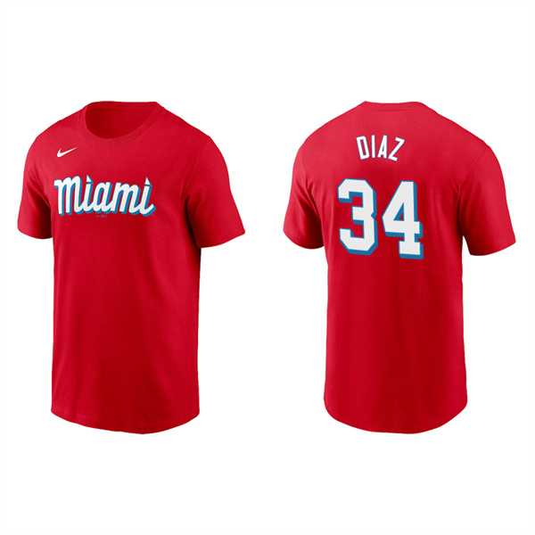 Men's Miami Marlins Lewin Diaz Red 2021 City Connect Wordmark T-Shirt