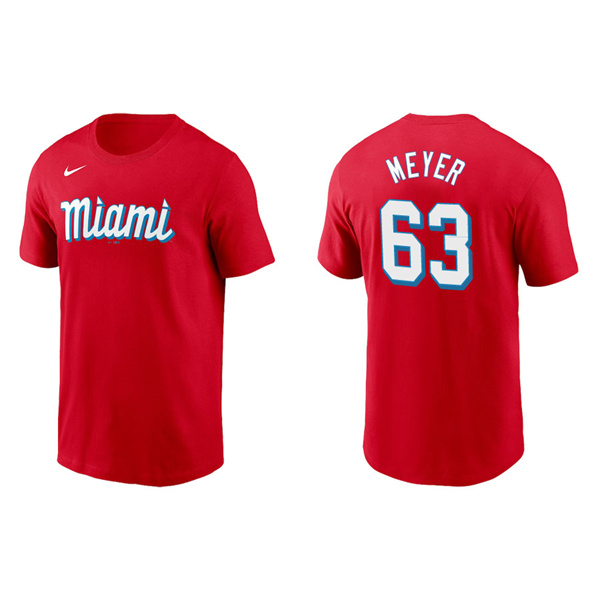 Men's Miami Marlins Max Meyer Red 2021 City Connect Wordmark T-Shirt