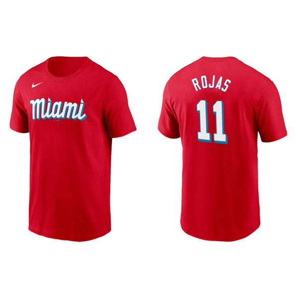 Men's Miami Marlins Miguel Rojas Red 2021 City Connect Wordmark T-Shirt