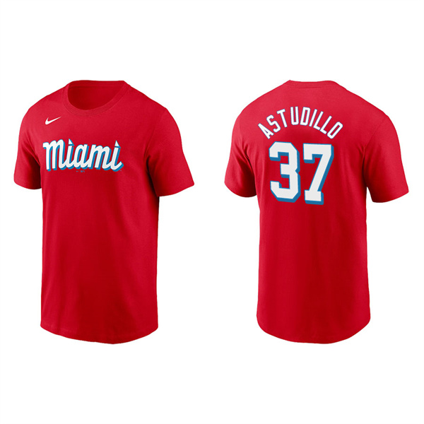 Men's Miami Marlins Willians Astudillo Red 2021 City Connect Wordmark T-Shirt