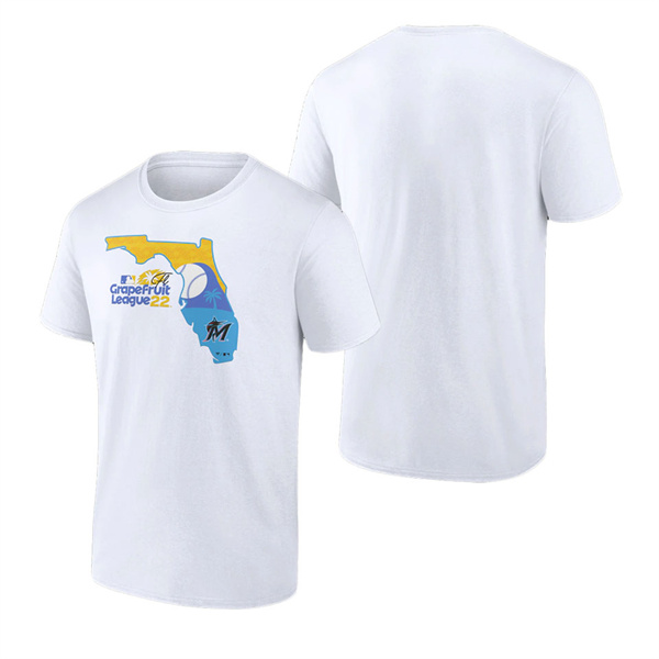Men's Miami Marlins Fanatics Branded White 2022 MLB Spring Training Grapefruit League State Fill T-Shirt