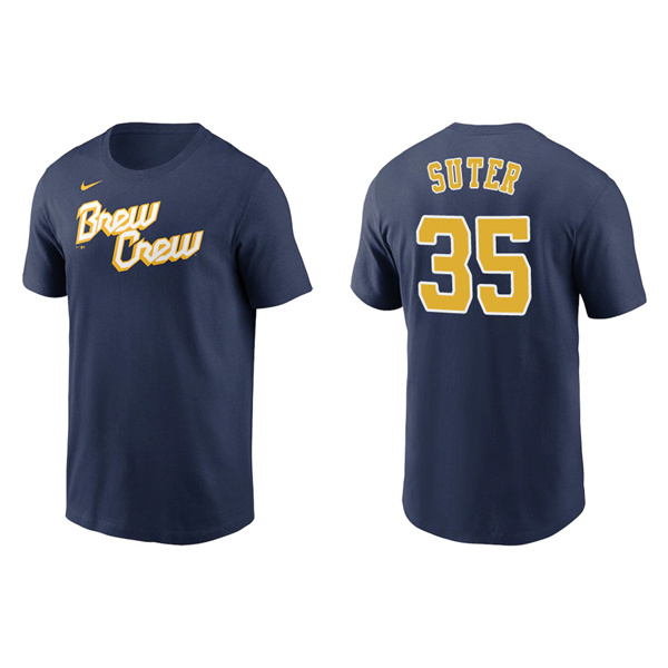 Brent Suter Brewers Navy City Connect Wordmark T-Shirt