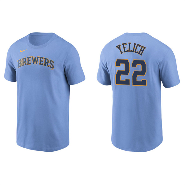 Men's Milwaukee Brewers Christian Yelich Light Blue Name & Number Nike T-Shirt