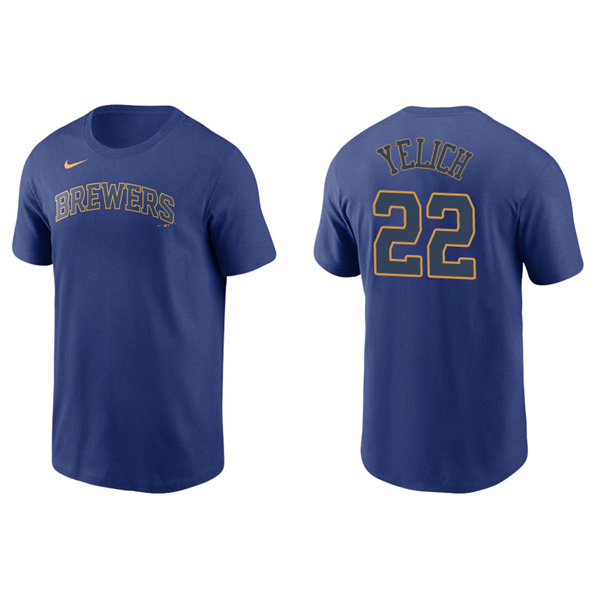 Men's Milwaukee Brewers Christian Yelich Royal Name & Number Nike T-Shirt