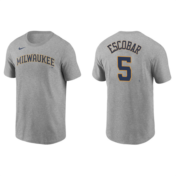 Men's Milwaukee Brewers Eduardo Escobar Gray Name & Number Nike T-Shirt