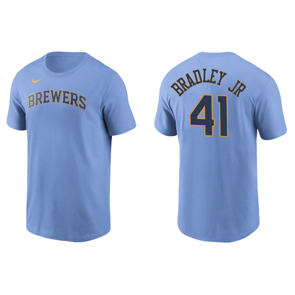 Men's Milwaukee Brewers Jackie Bradley Jr. Light Blue Name & Number Nike T-Shirt