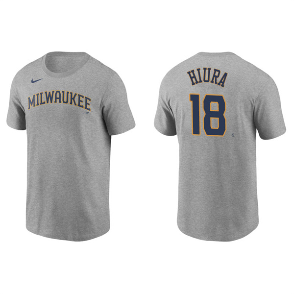 Men's Milwaukee Brewers Keston Hiura Gray Name & Number Nike T-Shirt