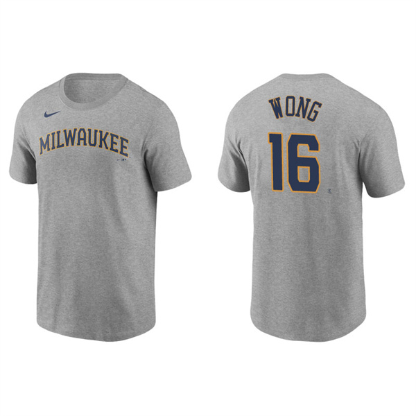 Men's Milwaukee Brewers Kolten Wong Gray Name & Number Nike T-Shirt