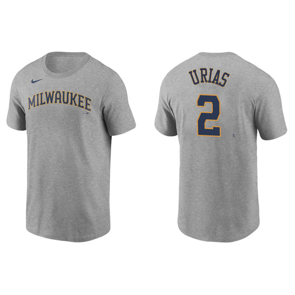 Men's Milwaukee Brewers Luis Urias Gray Name & Number Nike T-Shirt