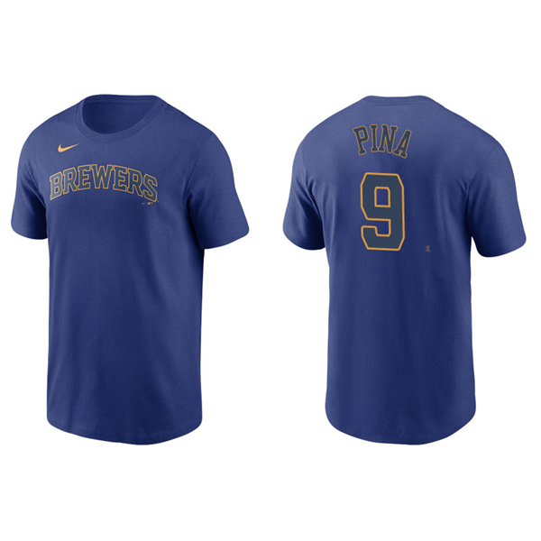 Men's Milwaukee Brewers Manny Pina Royal Name & Number Nike T-Shirt