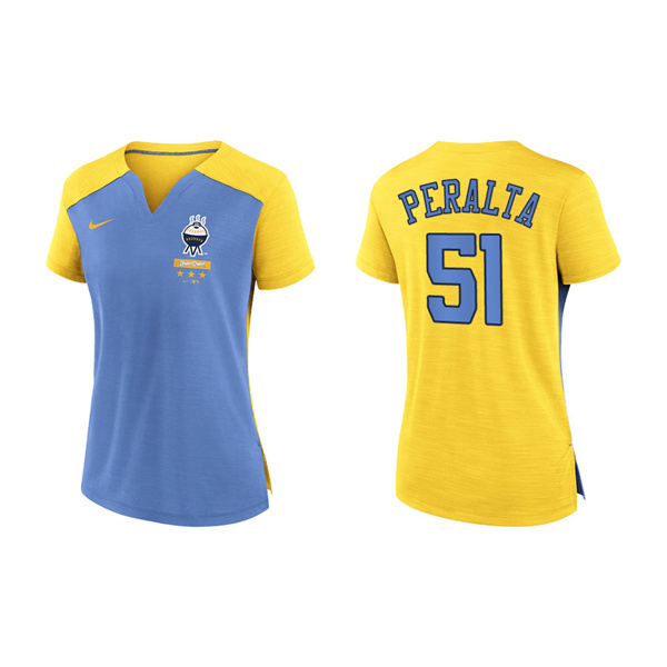 Freddy Peralta Women's Brewers Gold City Connect Exceed Boxy V-Neck T-Shirt