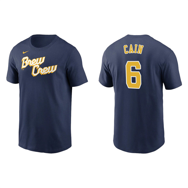 Lorenzo Cain Brewers Navy City Connect Wordmark T-Shirt