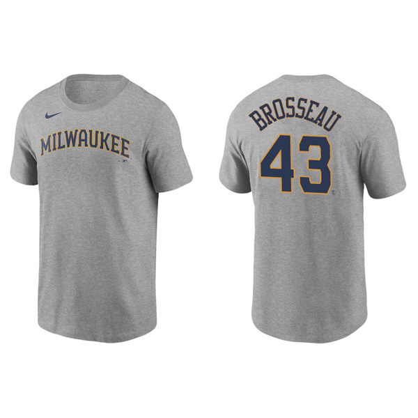 Men's Mike Brosseau Milwaukee Brewers Gray Name & Number Nike T-Shirt