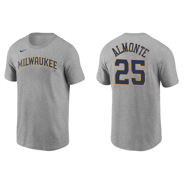 Men's Milwaukee Brewers Abraham Almonte Gray Name & Number Nike T-Shirt