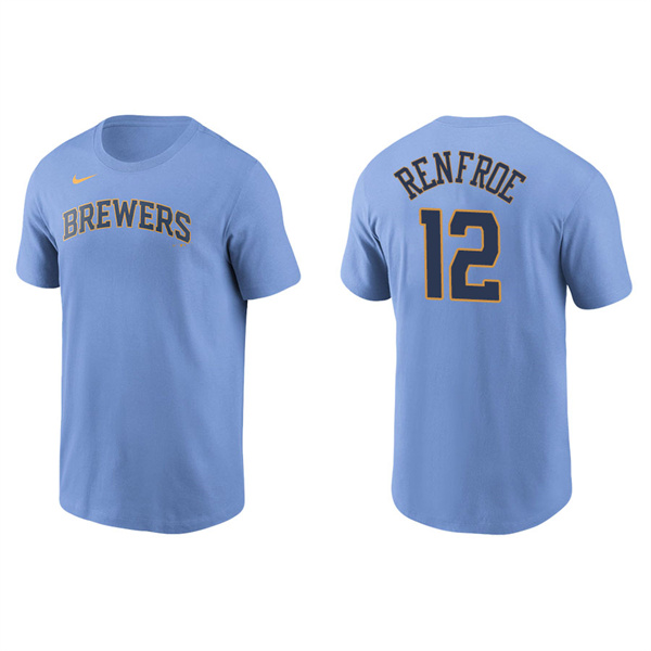 Men's Milwaukee Brewers Hunter Renfroe Light Blue Name & Number Nike T-Shirt