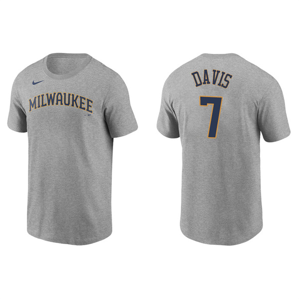 Men's Milwaukee Brewers Jonathan Davis Gray Name & Number Nike T-Shirt