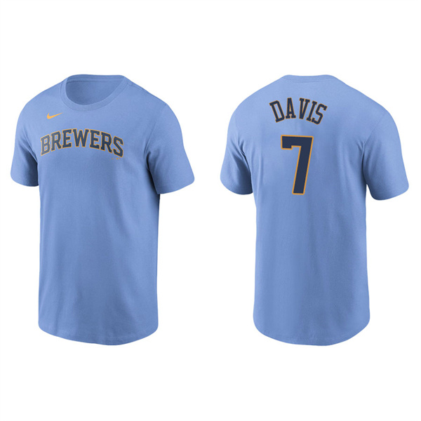 Men's Milwaukee Brewers Jonathan Davis Light Blue Name & Number Nike T-Shirt