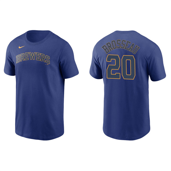 Men's Milwaukee Brewers Mike Brosseau Royal Name & Number Nike T-Shirt