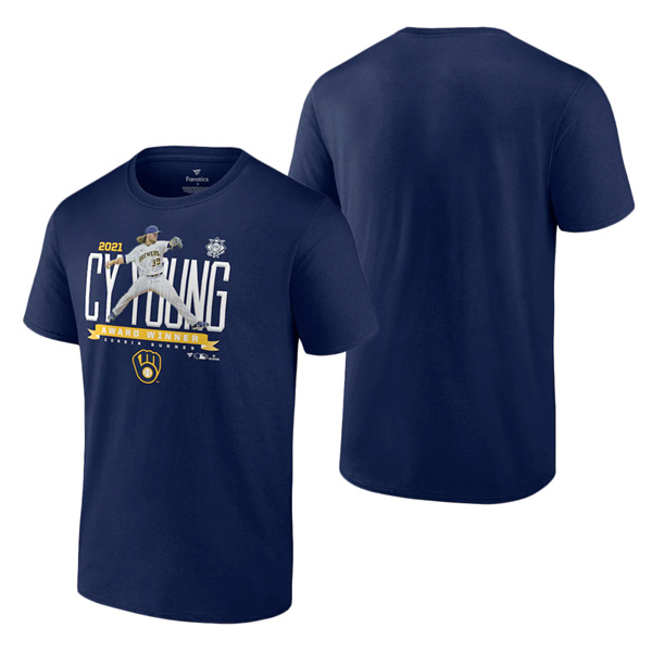 Men's Milwaukee Brewers Corbin Burnes Fanatics Branded Navy 2021 NL Cy Young Award Winner T-Shirt