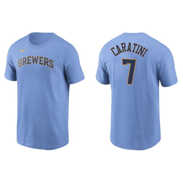 Men's Milwaukee Brewers Victor Caratini Light Blue Name & Number Nike T-Shirt
