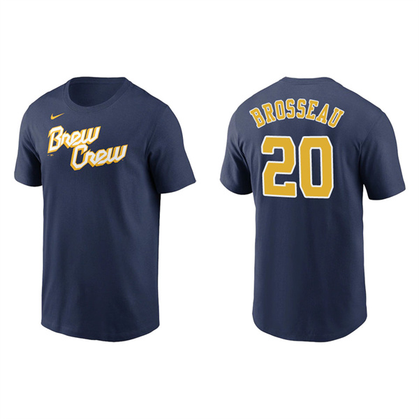 Mike Brosseau Brewers Navy City Connect Wordmark T-Shirt