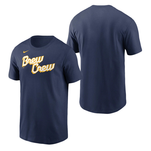 Brewers Navy City Connect Wordmark T-Shirt