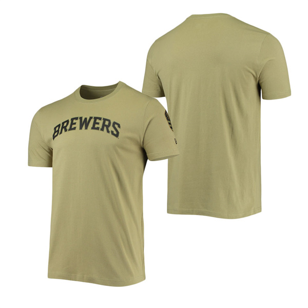 Men's Milwaukee Brewers New Era Olive Brushed Armed Forces T-Shirt