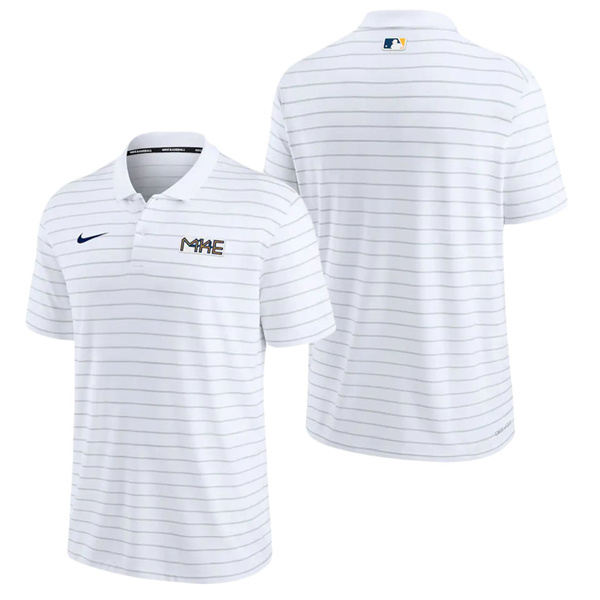 Brewers White City Connect Authentic Collection Striped Polo